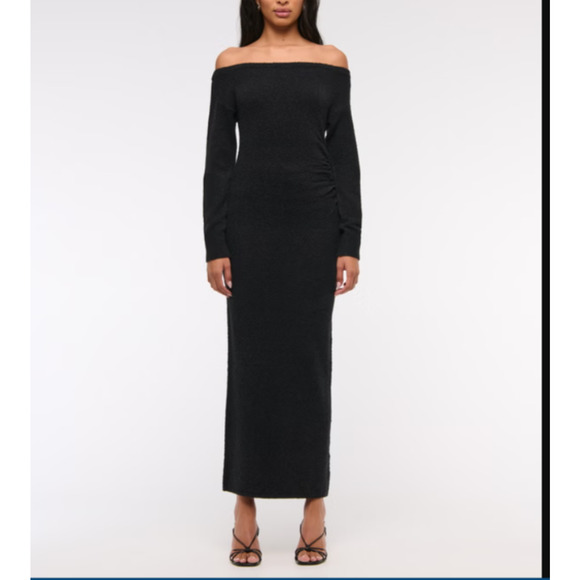 Abercrombie & Fitch Boucle Off The Shoulder Black Maxi Dress Sweater XLP Petite - Picture 1 of 11